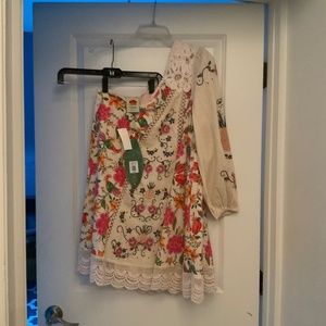 FARMRIO @Farmrio.com one shoulder embroidered  dress, size small, multi colored